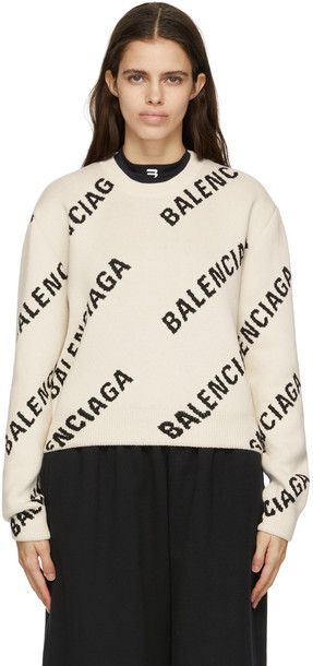 Balenciaga Off-White Cropped Allover Logo Sweater