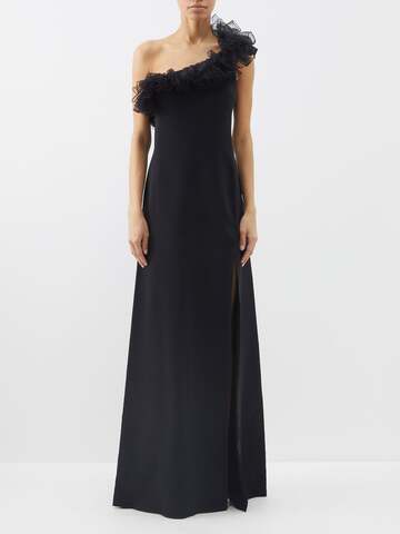 giambattista valli - ruffled one-shoulder cady gown - womens - black