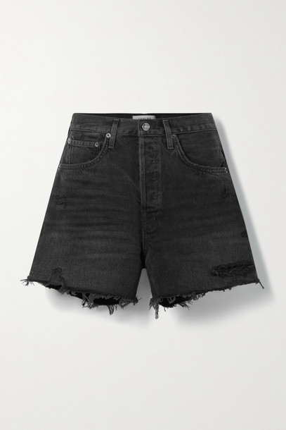 AGOLDE - Riley Distressed Denim Shorts - Black