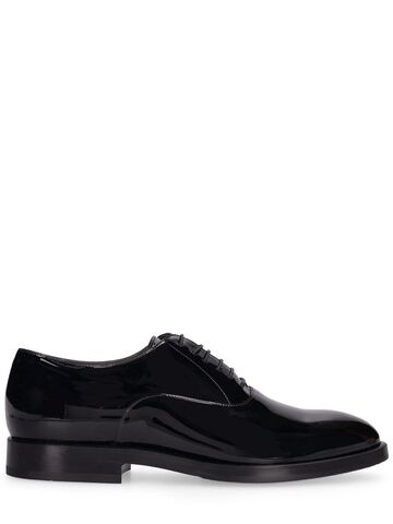 brunello cucinelli patent leather oxford lace-up shoes in black