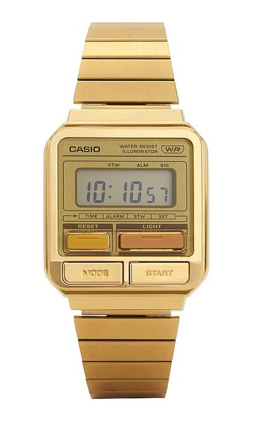 casio a120 series watch in metallic gold