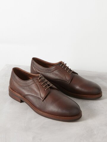 brunello cucinelli - pebbled leather derby shoes - mens - dark brown