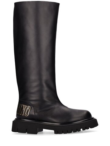MOSCHINO 45mm Leather Tall Boots in black