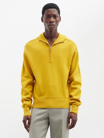 burberry - half-zip wool hoody - mens - yellow