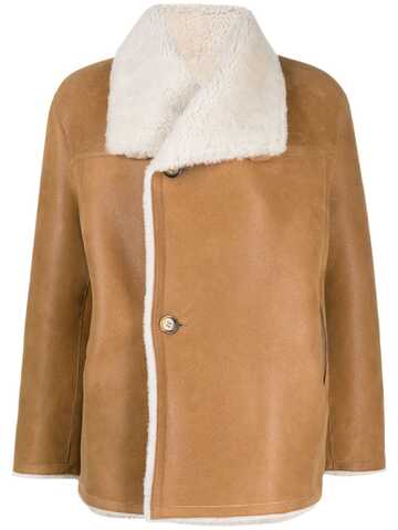 maje shearling reversible double-breasted coat - brown