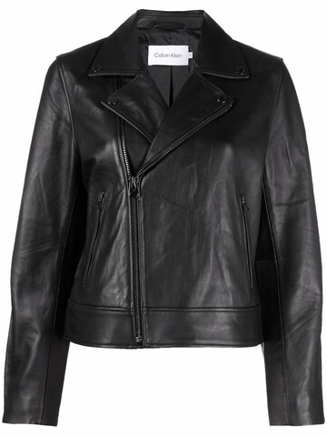 calvin klein logo-patch biker jacket - black