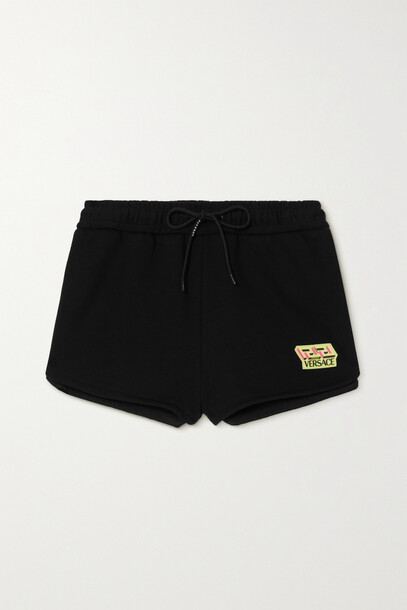 Versace - Appliquéd Cotton-jersey Shorts - Black