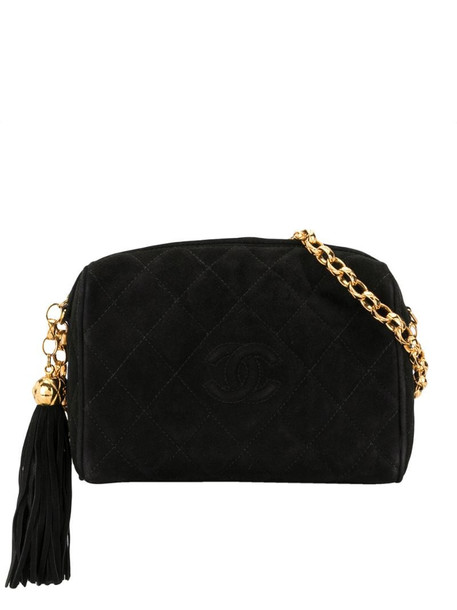 Chanel Pre-Owned 1992 diamond quilt tassel CC shoulder bag in black
