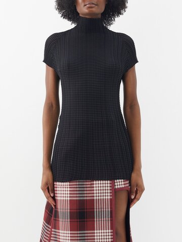issey miyake - high-neck technical-pleated top - womens - black