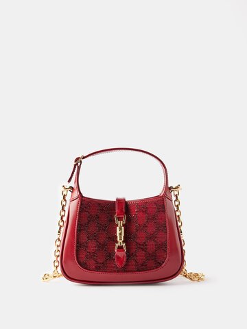 gucci - jackie 1961 small beaded leather shoulder bag - womens - red multi