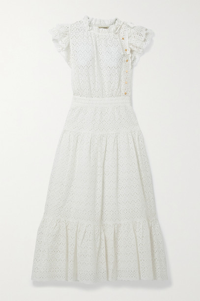 ULLA JOHNSON - Lucille Tie-detailed Ruffled Broderie Anglaise Cotton Midi Dress - White