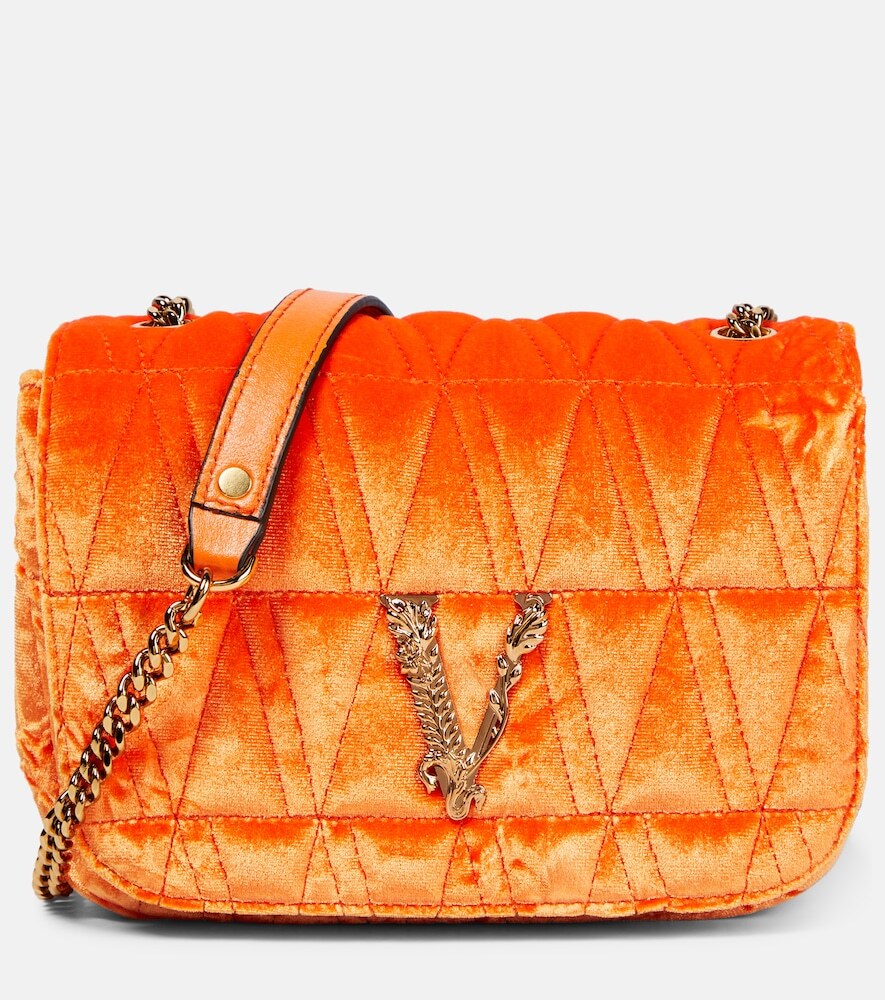 Versace Virtus Small velvet shoulder bag in orange
