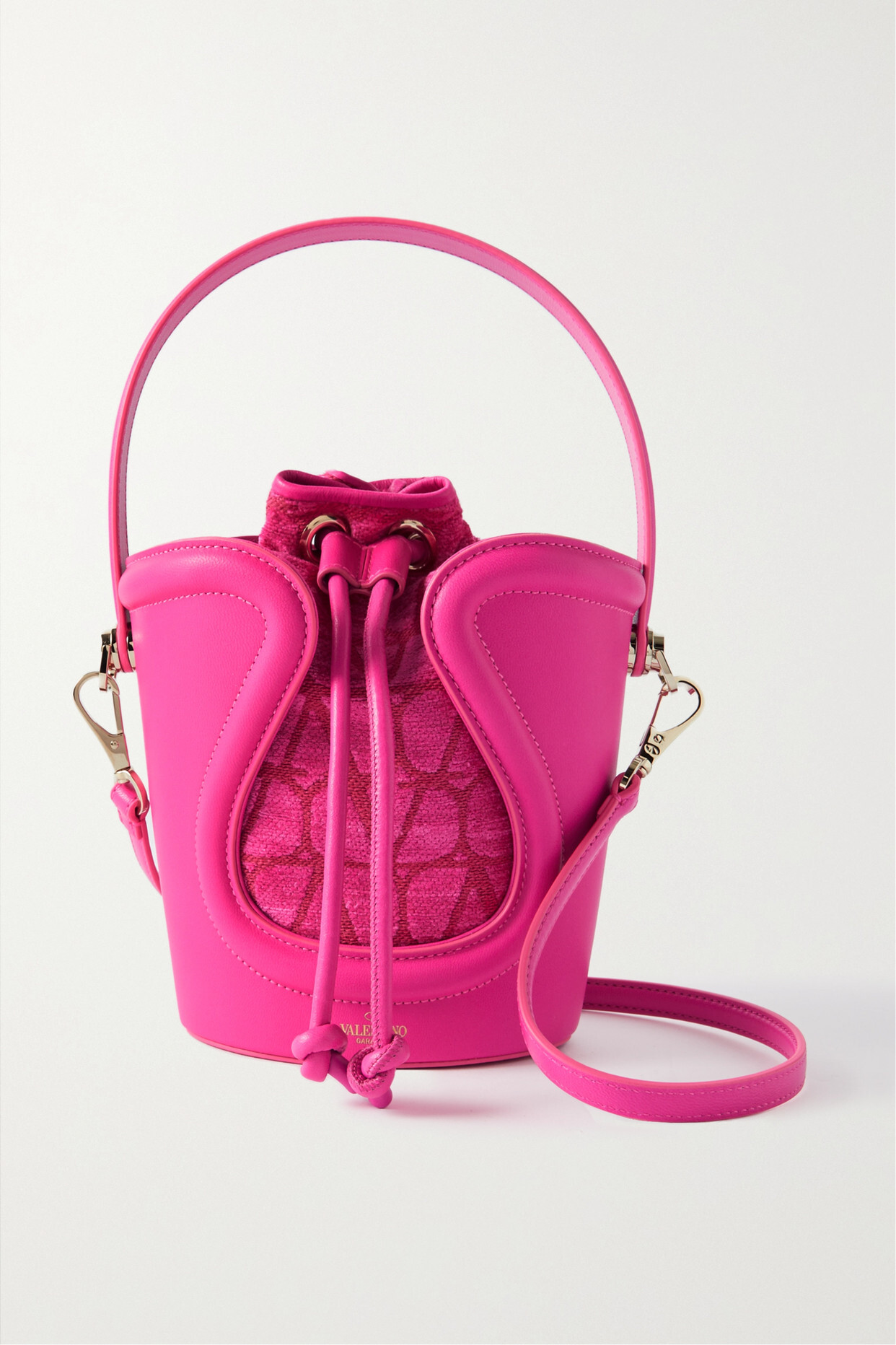 Valentino - Valentino Garavani Sculpture Leather And Jacquard Bucket Bag - Pink