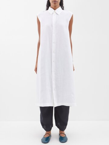 eskandar - a-line sleeveless linen shirt - womens - white