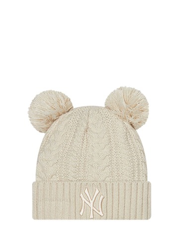 NEW ERA Double Pompom Ny Yankees Cuff Beanie Hat in beige