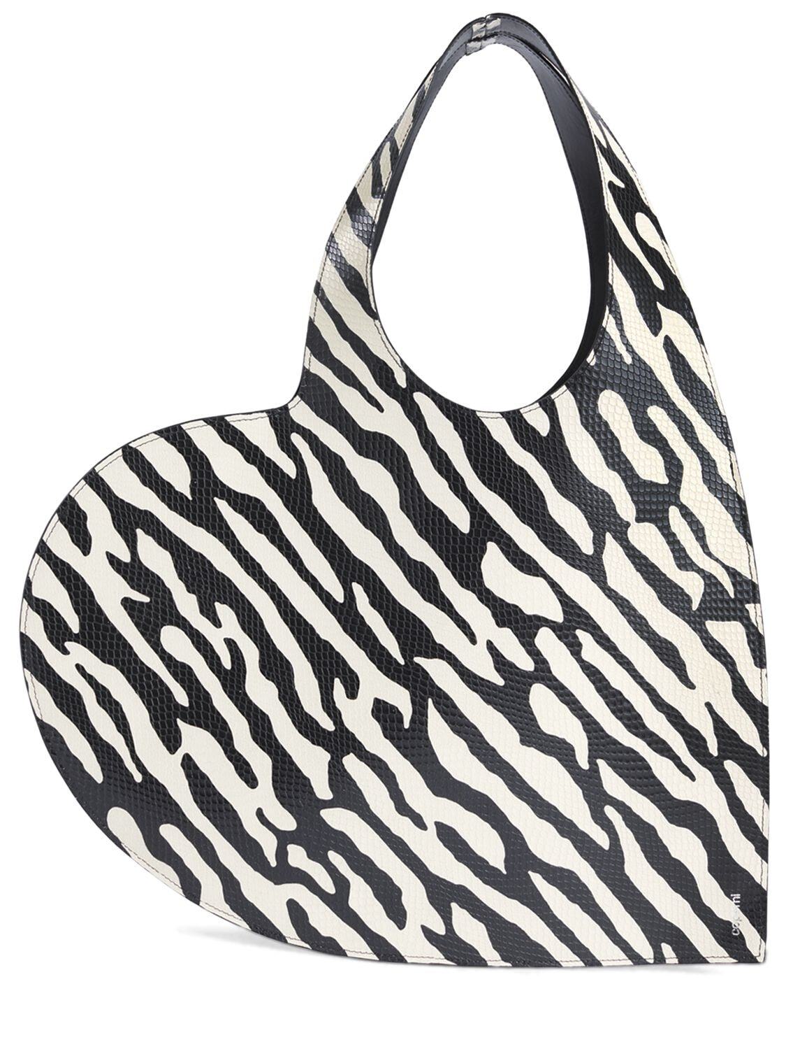 COPERNI Zebra Print Heart Shoulder Bag in black / white