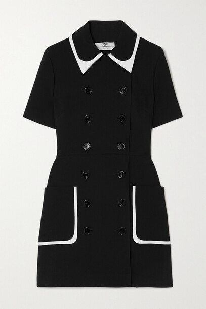 Fendi - Double-breasted Two-tone Crepe Mini Dress - Black
