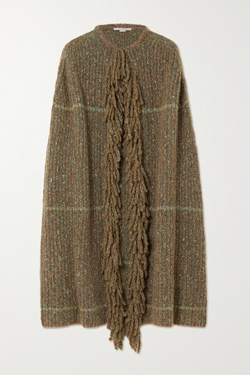stella mccartney - + net sustain oversized fringed recycled cotton-blend cape - brown