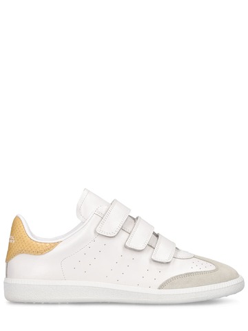 ISABEL MARANT 20mm Beth-gz Leather Strap Sneakers in white / yellow