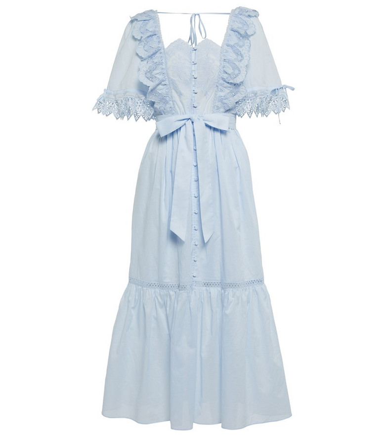 Self-Portrait Broderie anglaise cotton midi dress in blue