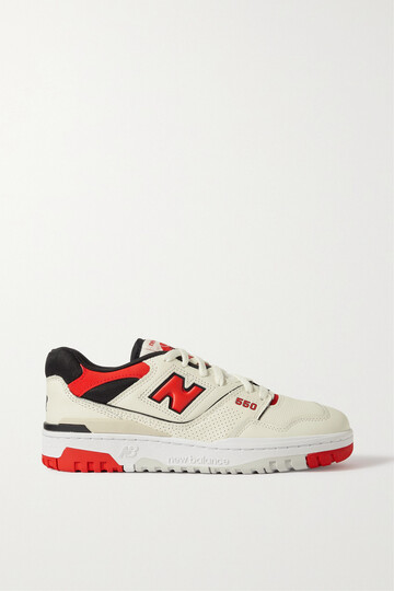 new balance - 550 mesh-trimmed leather sneakers - white