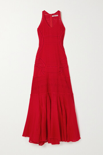 Rue Mariscal - Frayed Embroidered Crocheted Cotton Maxi Dress - FR38 in red