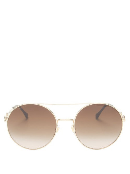 Gucci - Horsebit Aviator Metal Sunglasses - Womens - Gold Multi