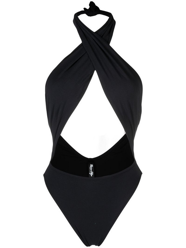 Reina Olga wrap halter neck swimsuit in black