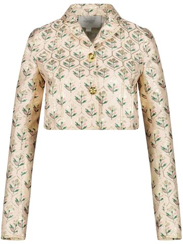 giambattista valli floral-jacquard cropped jacket - neutrals