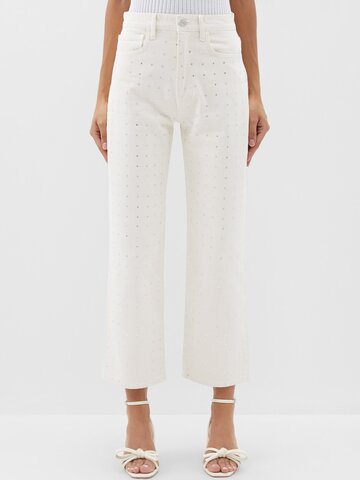 frame - le jane crystal-embellished cropped jeans - womens - off white