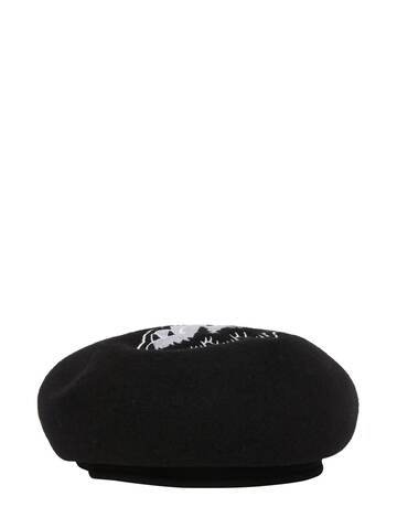 KENZO PARIS Embroidered Logo Wool Beret in black