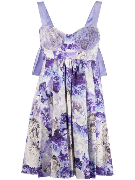 Elisabetta Franchi mini dress with peony print - Purple - Wheretoget