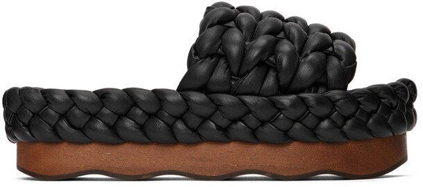 Chloé Chloé Black Wavy Braided Leather Sandals