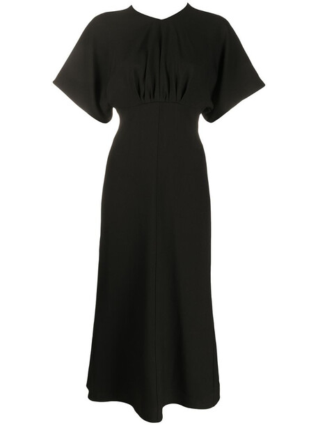 Victoria Beckham flared short-sleeve midi dress in black