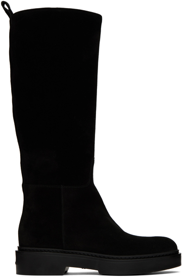 santoni black suede boots