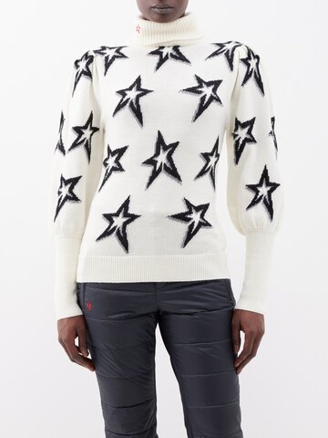 perfect moment - stardust balloon-sleeve merino wool sweater - womens - white black