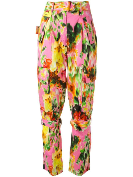 MSGM floral-print buckle-strap trousers