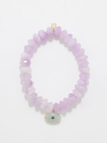 sydney evan - evil eye amethyst, aquamarine & gold bracelet - womens - purple multi