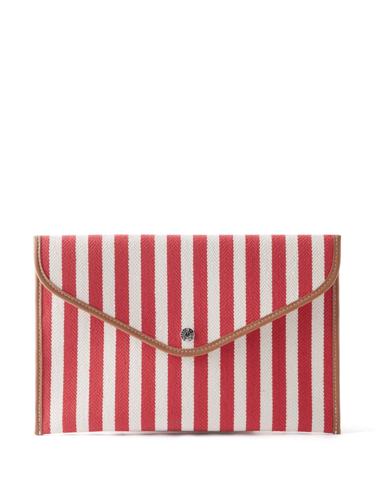 Rue De Verneuil - Envelope Leather-trimmed Striped Canvas Pouch - Womens - Red White