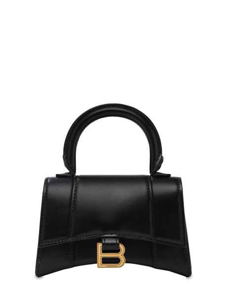 BALENCIAGA Mini Hourglass Leather Top Handle Bag in black