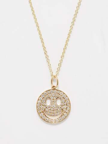 sydney evan - happy face diamond & 14kt gold necklace - womens - gold multi