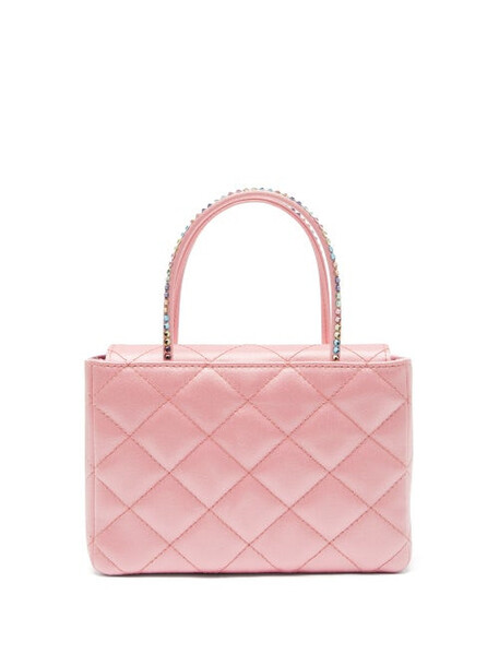 Amina Muaddi - Amini Betty Crystal-handle Quilted-silk Box Bag - Womens - Pink