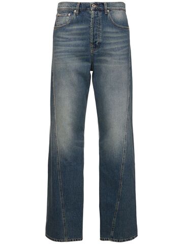 lanvin 23.5cm loose twisted cotton denim jeans in blue