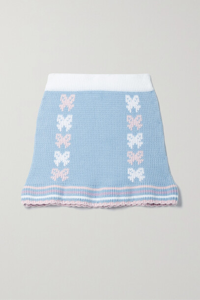 LoveShackFancy - Hathaway Intarsia Cotton-blend Mini Skirt - Blue