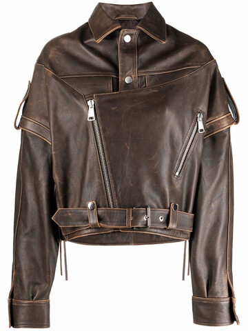 manokhi zipped biker jacket - brown