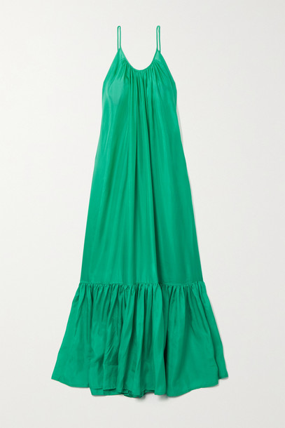 KALITA - Brigitte Tiered Silk-habotai Maxi Dress - Green - Wheretoget