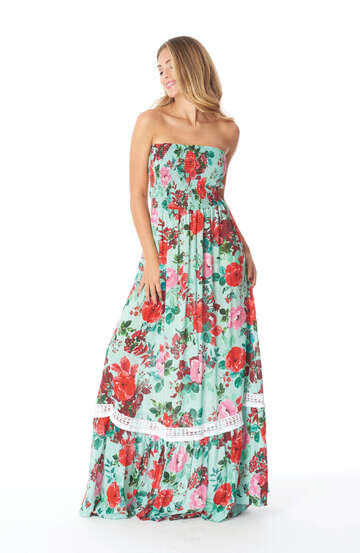 Miss Bikini Long Dress With Smocked Bodice in rose