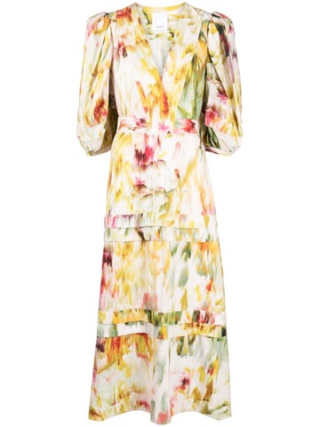 acler abstract-print puff-sleeves midi dress - multicolour