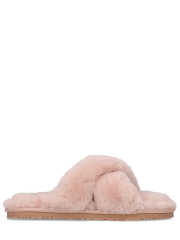 MOU 10mm Criss Cross Shearling Slippers in pink