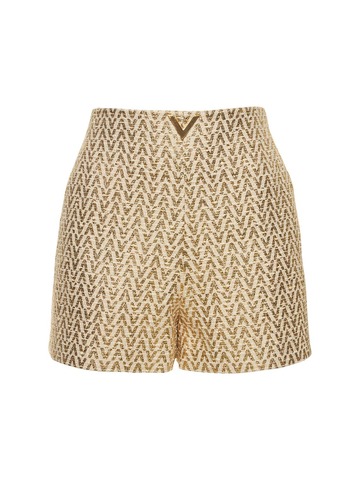 VALENTINO Lurex Jacquard Mini Shorts in gold / ivory